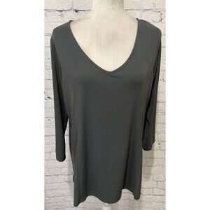 Susan Graver Modern Essentials Liquid Knit Gray Tunic V-neck Top Size Medium